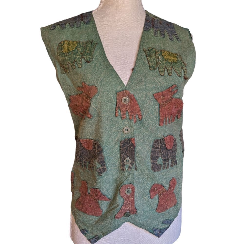 ‎Silver Stream vintage green embroidered cotton vest